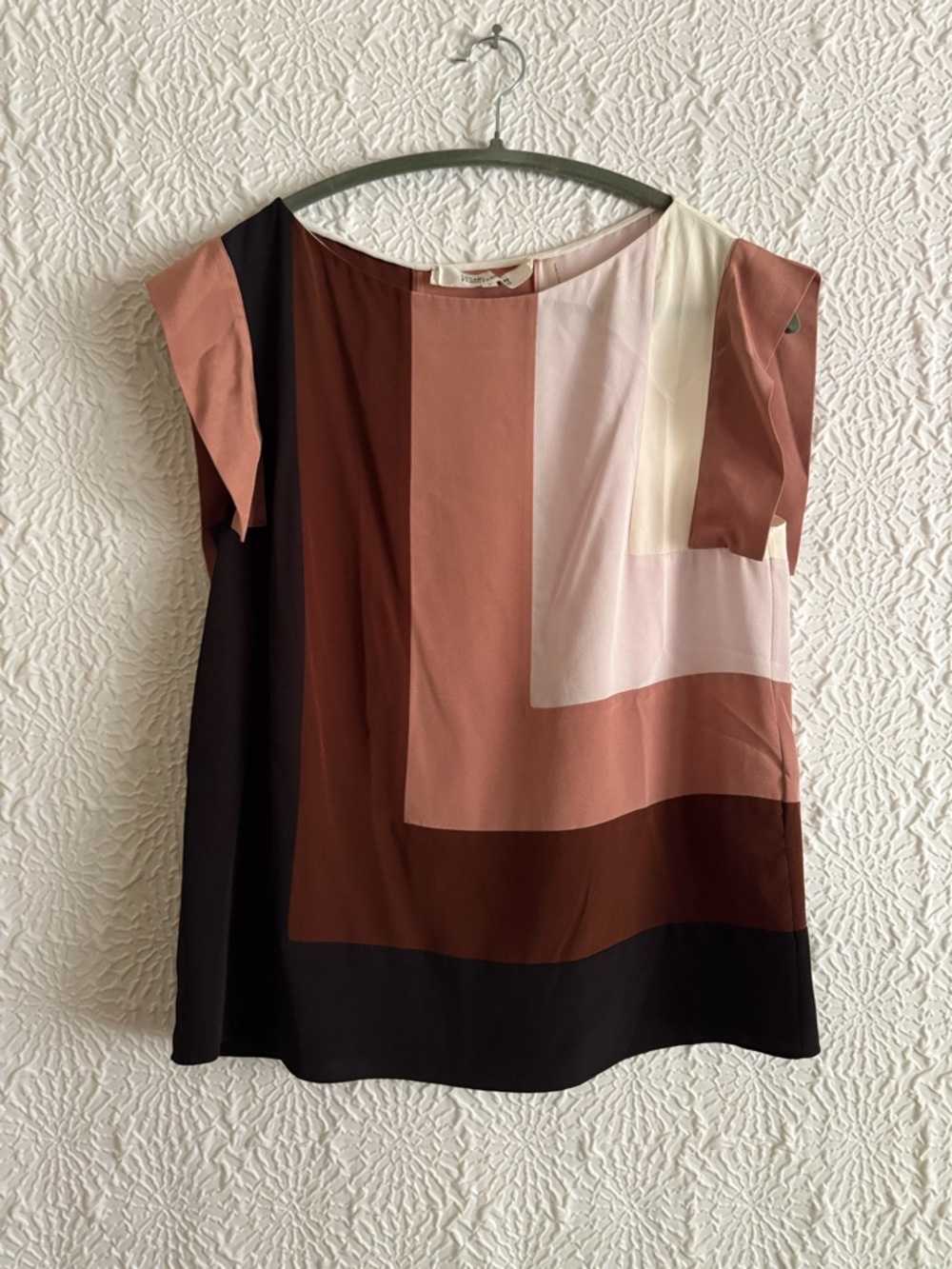 Diane Von Fostenberg for Anthropologie Geometric Silk Colorblock Cap-Sleeve Top